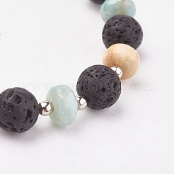 Pulsera elástica de cuentas redondas de acero inoxidable 304 con amazonita&nbsp;BJEW-FZ00002