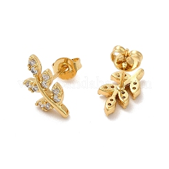 Boucles d'oreilles clous feuille d'oxyde de zirconium cubique&nbsp;EJEW-F301-06