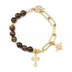 Armbänder mit Kreuz- und Sternanhängern aus Edelstahl 304&nbsp;BJEW-JB13743-02