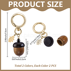 4 pièce de 2 styles de glands en bois avec décorations de pendentifs en forme de branches feuillues en acier inoxydable 201&nbsp;HJEW-CO00002
