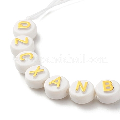 Bracelet en perles tressées rondes plates en acrylique avec lettres pour femmes&nbsp;BJEW-JB07571-01