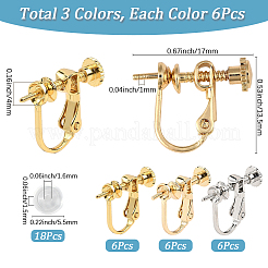 18 Stück 3 Farben Messing Clip-On Ohrring Zubehörse&nbsp;KK-SC0006-61B