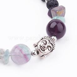 Perline di pietra lavica naturale e bracciali di perle di fluorite&nbsp;BJEW-JB03245-02