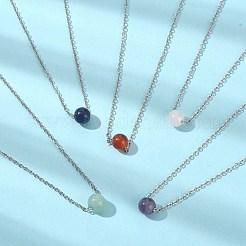 Colliers à pendentif en perles rondes avec pierres précieuses mélangées&nbsp;NJEW-JN04551
