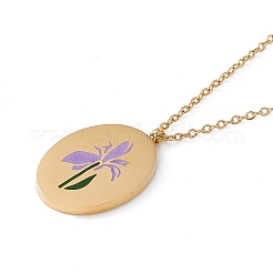 Collar con colgante de flor de nacimiento ovalada de esmalte&nbsp;STAS-H174-02G-B