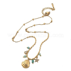 Strand 304 Edelstahl Strass & Glas Muschel Anhänger Halsketten für Frauen&nbsp;NJEW-Z061-08G
