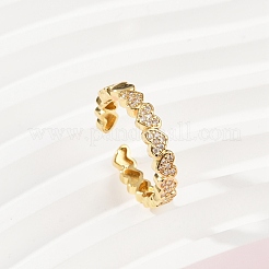 Manschettenringe aus Messing mit Mikropavé-Zirkonia für Damen&nbsp;RJEW-F182-03G