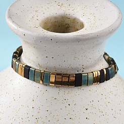 Pulseras deslizantes de estilo étnico vintage con cuentas de tila de vidrio ajustables hechas a mano para mujer&nbsp;ZN9527-1