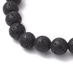 Bracciali elasticizzati con perle tonde in pietra lavica naturale&nbsp;BJEW-JB11829