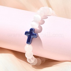 Bracelets extensibles en perles de sélénite naturelle et de porcelaine pour femmes&nbsp;BJEW-JB13825