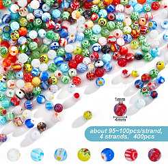4 Strang handgemachte Millefiori-Glasperlenstränge&nbsp;LAMP-GO0001-13