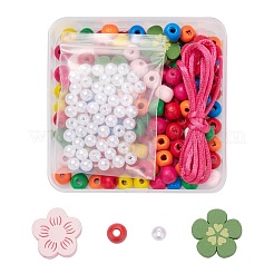 160 pièces rondes et fleurs en bois/perles en plastique&nbsp;DIY-FS0001-51