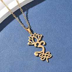Colliers avec pendentif en forme de fleur de lotus Yoga Om en acier inoxydable 304&nbsp;NJEW-Z073-02G-04