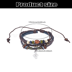 Bracelet multibrins tressé en cuir avec breloques en alliage en forme de note de musique&nbsp;MUSI-LP0001-01A