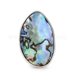 Abalone-Muschel- / Paua-Muschelfinger-Ringe aus platiniertem Messing&nbsp;RJEW-E023-02