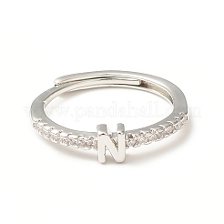 Anillo ajustable con letra inicial de circonita cúbica transparente&nbsp;RJEW-C052-01P-N