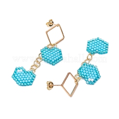 Boucles d'oreilles à tige en forme de cœur avec perles de verre faites à la main&nbsp;EJEW-MZ00279-02