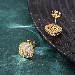 Pendientes de tuerca de circonio cúbico con micro pave de latón&nbsp;EJEW-F418-15G