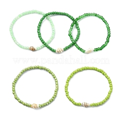 5 pulsera elástica de cuentas de vidrio y conchas marinas naturales para mujer&nbsp;BJEW-JB13922
