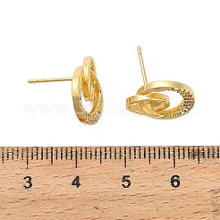 Orecchini a bottone in ottone tondo piatto con micro pavé di zirconi cubici trasparenti&nbsp;KK-D102-09G