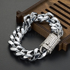 Bracelet chaîne gourmette en acier inoxydable avec fermoirs en strass&nbsp;WG84387-01