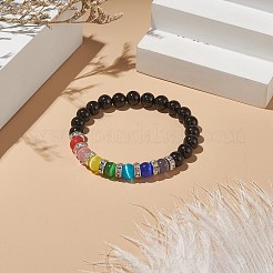 Natürliches Stretch-Armband aus schwarzem Onyx und Katzenaugenperlen&nbsp;BJEW-TA00222