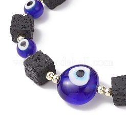 Bracelets extensibles en pierre de lave naturelle et perles de verre artisanales&nbsp;BJEW-JB11984-04