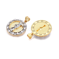 Colgantes de latón con micropavé de circonitas cúbicas y perlas de imitación ABS&nbsp;KK-T070-20G