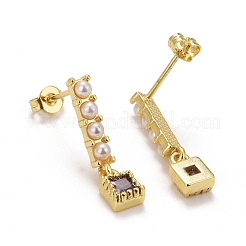 Boucles d'oreilles à clous en zircone cubique micro pavée de laiton placage en rack&nbsp;EJEW-F278-02-G