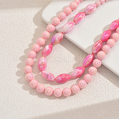 Halsketten mit runden Pferdeaugen-Perlen aus Acryl mit zwei Lagen für Damen&nbsp;HK8812-2