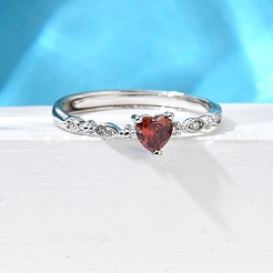 Bagues réglables en argent sterling plaqué rhodium avec 925 zircone cubique&nbsp;RJEW-D300-05P-02