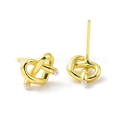 Boucles d'oreilles en forme de coeur enveloppées de fil de laiton plaqué en rack avec des perles en plastique pour les femmes&nbsp;EJEW-F299-02G