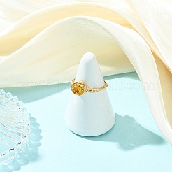 Fingerringe aus Kupferdraht und natürlichem Bernstein für Damen&nbsp;RJEW-JR01052-01