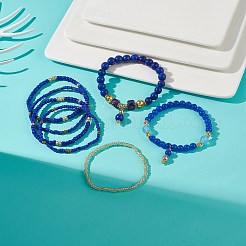 7 Stück 7-teiliges Set aus natürlichen und synthetischen gemischten Edelsteinen und Glasperlen-Stretcharmbändern&nbsp;BJEW-JB08892-04