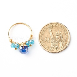 Anello per dito con perline di vetro sfaccettato placcato&nbsp;RJEW-TA00014-04