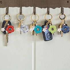 8 pièces 8 couleurs fleur acrylique et alliage émail porte-clés à breloque&nbsp;KEYC-PH01511