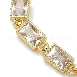 Braccialetti da donna con catena a maglie rettangolari in ottone con pavé di zirconi cubici&nbsp;BJEW-P385-05G-01