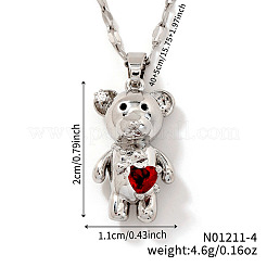 Collar con colgante de oso bonito de circonita cúbica pavé de latón para mujer&nbsp;ZL7523-4