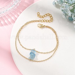 Bracciali a doppio strato da donna con catene in ottone e perline di pietre preziose naturali.&nbsp;BJEW-JB14134