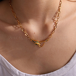 Collane con ciondolo a forma di serpente in acciaio inossidabile 304 con zirconi cubici verdi per donna&nbsp;WGE46FD-01