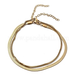 Cavigliere a doppio strato con catena piatta a serpente e catena a scatola in acciaio inossidabile 304 per donna&nbsp;AJEW-F069-02G