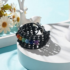 Bracelet en pierre de lave naturelle et pierres précieuses mélangées avec arbre de vie&nbsp;BJEW-JB07700