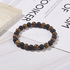 Bracelet extensible en perles rondes en bois de wengé naturel et pierres précieuses&nbsp;BJEW-JB08152