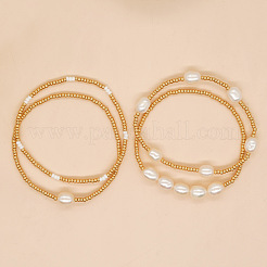 2 set di bracciale elastico con perline di vetro fatte a mano e perle finte per le donne&nbsp;LX9904-1
