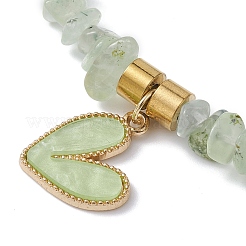 Thème de la Saint-Valentin en alliage et acrylique pierre de lune arc-en-ciel naturelle/jade citron/préhnite/quartz rose/pierre de soleil bracelet extensible avec breloque en forme de cœur&nbsp;BJEW-JB09579