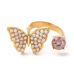 Bagues ouvertes en acier inoxydable 304 avec micro pavé de zircones cubiques pour femmes&nbsp;RJEW-S415-03G-05