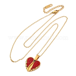 Collar con colgante de alas que se abre con rhinestone de arcilla polimérica de acero inoxidable 304 para mujer&nbsp;NJEW-Z065-14G-01