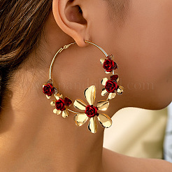 Orecchini a cerchio in lega con fiore di rosa&nbsp;FS-WG9017A-01