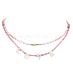 Conjuntos de collares de doble capa y pulseras de múltiples hilos con cuentas de vidrio&nbsp;SJEW-MZ00006