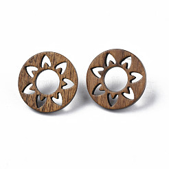 Pendientes de tuerca de madera de nogal con forma de donut y flor con pasador de acero inoxidable 316 para mujer&nbsp;EJEW-N017-007